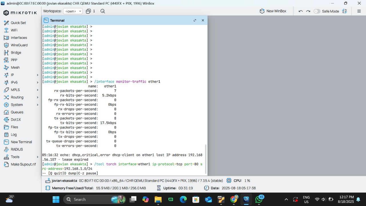 Proses 'ping' ke alamat IP Google untuk memeriksa konektivitas internet dari terminal.